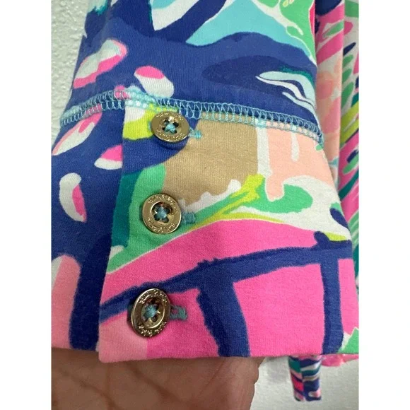 Lilly Pulitzer XL Tropical Floral Sophia Print Shift Dress Gold Button 17412